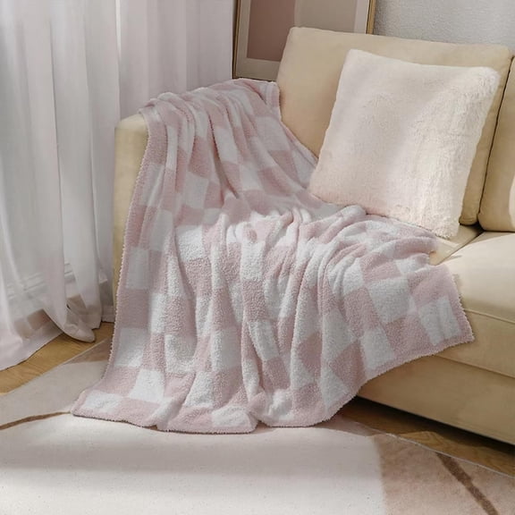 Checkered Blanket Throw Soft Knit Blanket with Checkerboard Grid Pattern for Couch Sofa Bed Camping Travel Gift (Pink, 50"x60")