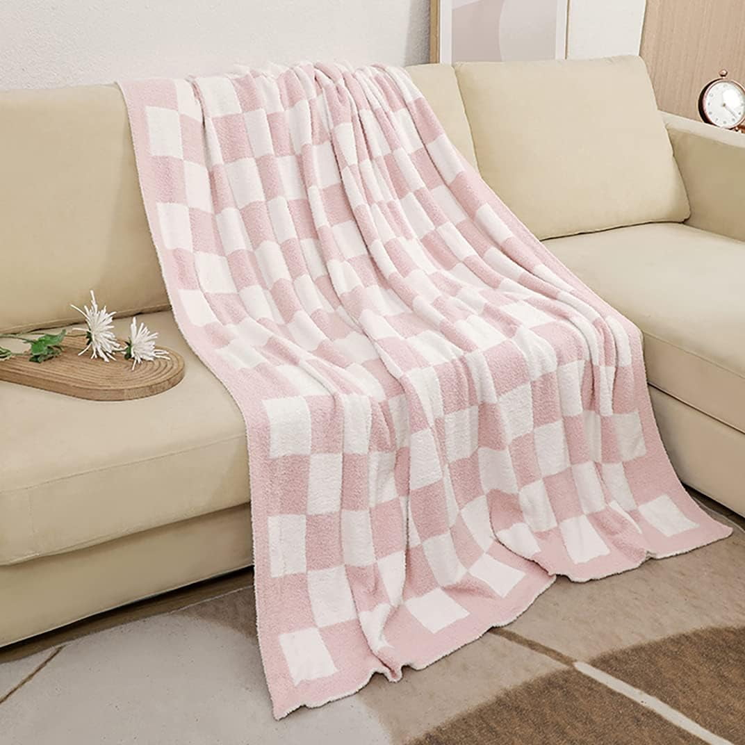 Checkered Blanket Throw Soft Knit Blanket with Checkerboard Grid