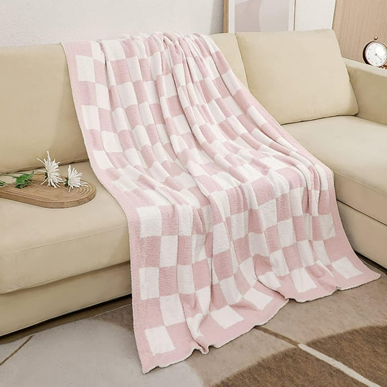 Checkered Blanket Throw Soft Knit Blanket with Checkerboard Grid
