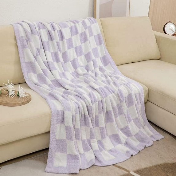 Checkered Blanket Throw Soft Knit Blanket with Checkerboard Grid Pattern for Couch Sofa Bed Camping Travel Gift (Purple, 50"x60")