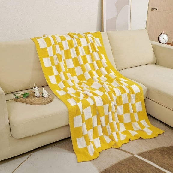 Checkered Blanket Throw Soft Knit Blankets with Checkerboard Grid Pattern for Couch Sofa Bed Camping Travel Gift (Orange, 50"x60")