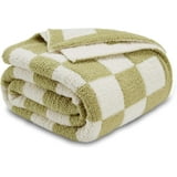 Checkered Blanket, Ultra Soft Cozy Sage Green and White Throw Blanket
