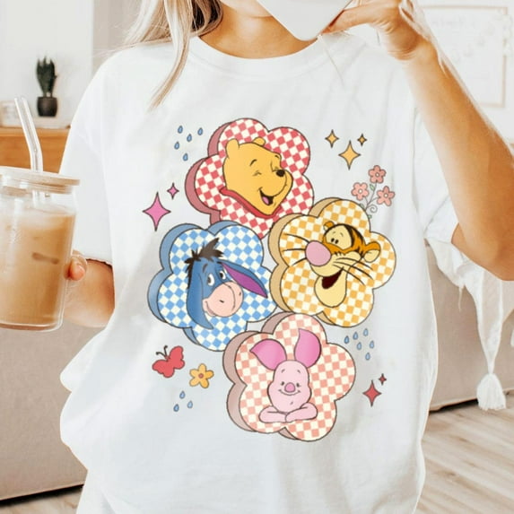 Checkered Board Flower Winnie The Pooh and Friends Retro Comfort Colors T-Shirt,Watermelon Color,Size YS