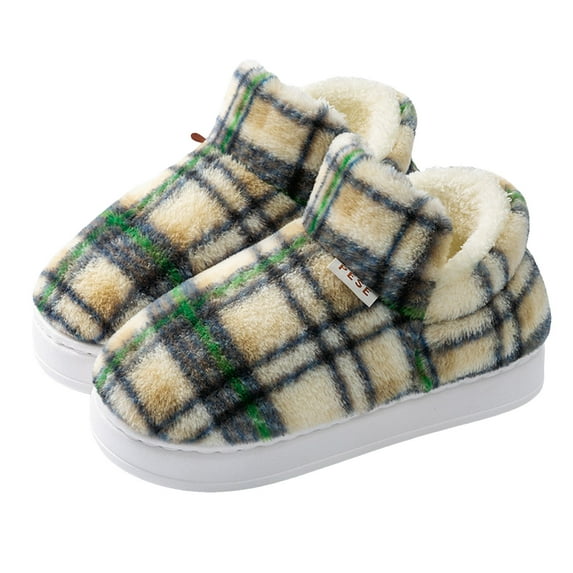 Checkered Booties Slippers for Women Warm Fleece Lined House Shoes Memory Foam Indoor Outdoor Plaid Fuzzy Boots