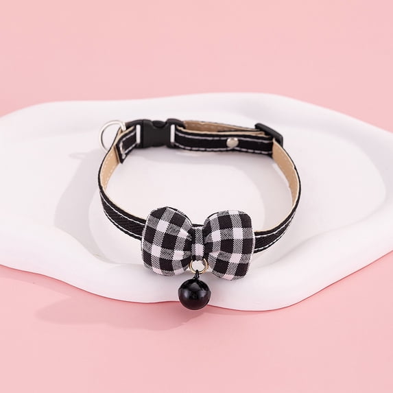 Checkered Bow Cat Collar Detachable Bow Tie Accessory, Kitten Necklace with Breakaway Buckle, Preppy Style for Small Pets, 6-9 Inches