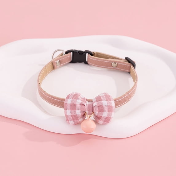 Checkered Bow Cat Collar Detachable Bow Tie Accessory, Kitten Necklace with Breakaway Buckle, Preppy Style for Small Pets, 6-9 Inches