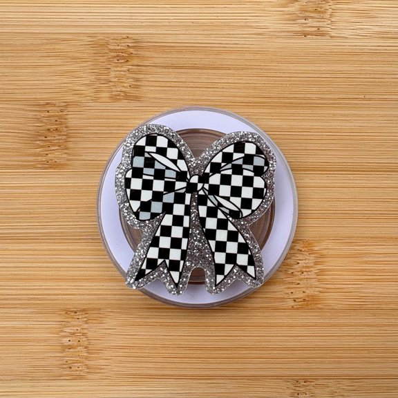 Checkered Bow Magnetic Holder | & Phone Holder, Compatible With Magnetic Devices