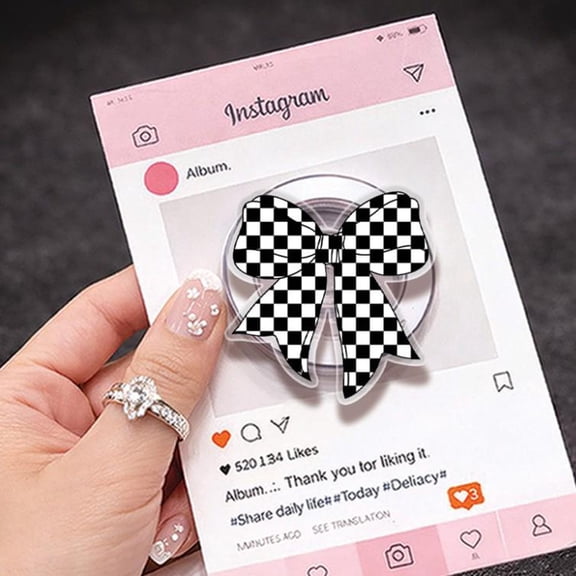 Checkered Bow Magnetic Phone Grip, Kickstand, Retro Preppy Style Accessory