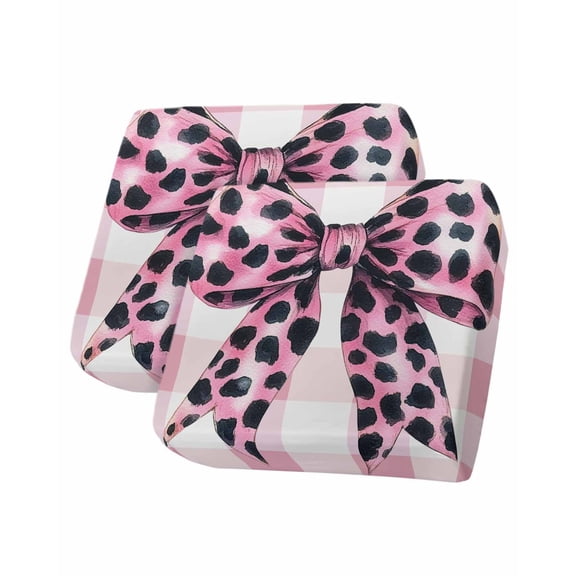 Checkered Bow Sofa Couch Cushion Covers Washable, Removable Stretchable Sectional Couch Covers, Butterfly Tie Pink Black Leopard Print Slipcovers for L & T Shape Sofa Furniture Protector S Size 2 pcs