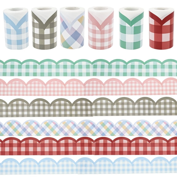 Checkered Bulletin Board Border-Scalloped Checkerboard Decorative Roll for Walls, Desks, Windows, Doors, Lockers, Schools, Classrooms, Homeschool & Offices(Pink)