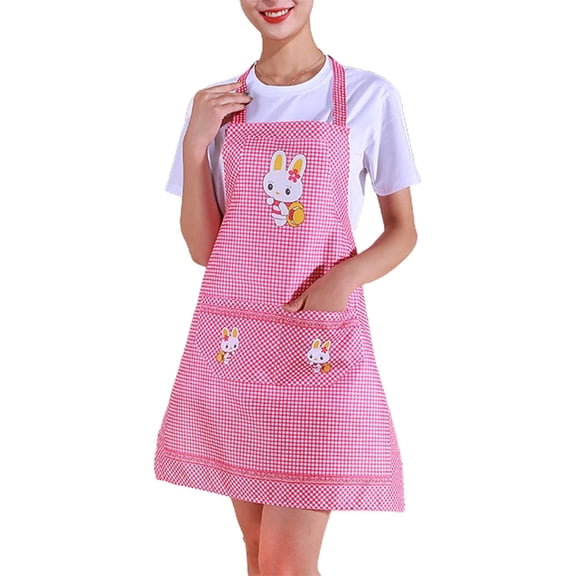 Checkered Bunny Apron, Lightweight, Adjustable, With Pockets, Gift For Mom