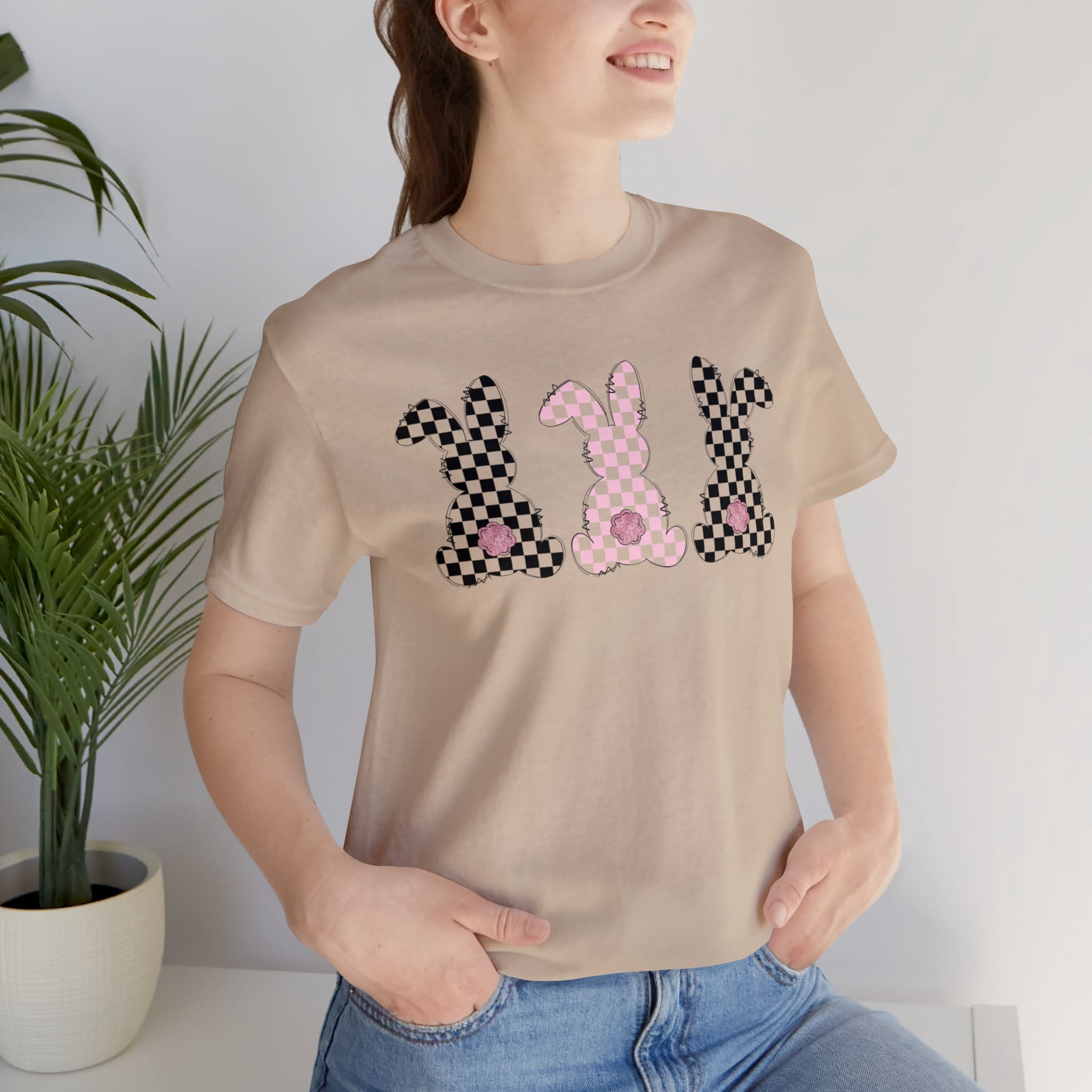 Checkered Bunny Easter Short Sleeve T shirts Easter Bunny Women T checkered-bunny-easter-short-sleeve-t-shirts-easter-bunny-women-t