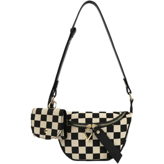 Checkered Canvas Crossbody Bags for Women Men Shoulder Purse Trendy Fashion Chest Waist Bum Bag Tote Handbag Wallets