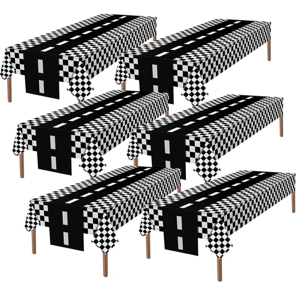 Checkered Car Party Supplies Disposable Tablecloth Plastic Table Cover Black and White Checkered Race Table Runner for Racing Birthday Party Decor Favor Supplies (Black, White,12 Pcs)