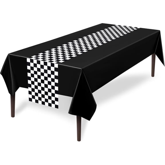 Checkered Car Party Supplies Disposable Tablecloth Plastic Table Cover Black and White Checkered Race Table Runner for Racing Birthday Party Decor Favor Supplies (Black,2 Pcs)