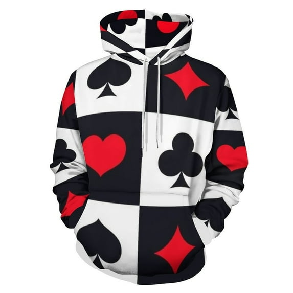 Checkered Card Suits Men's Women Vintage 3D Hooded Sweatshirt - All-Season Loose Fit Streetwear