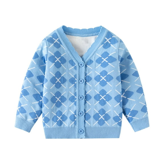 Checkered Cardigan Kids Toddler Girl School Clothes Button Down Knit Sweaters Children Light Weight Jacket Light Blue 8 Years