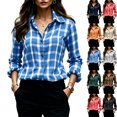 thumbnail image 1 of Checkered Cardigan for Women Classic Plaid Button Down Shirts Long Sleeve Collared Loose Casual Office Blouse Tops, 1 of 8