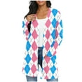 thumbnail image 1 of Checkered Cardigan for Women Lightweight Open Front Long Tops with Pockets Long Sleeve Comfy Casual Cardigans Pink, L, 1 of 7