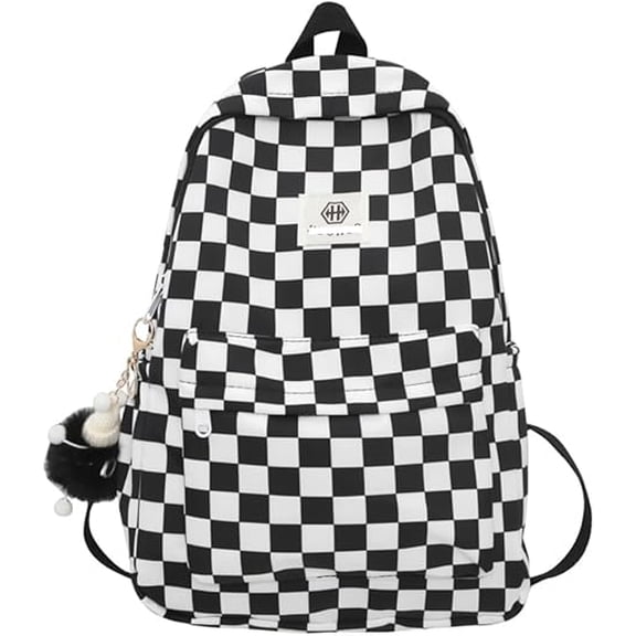 Checkered Casual Backpack, Multi‑Pocket Travel Daypack