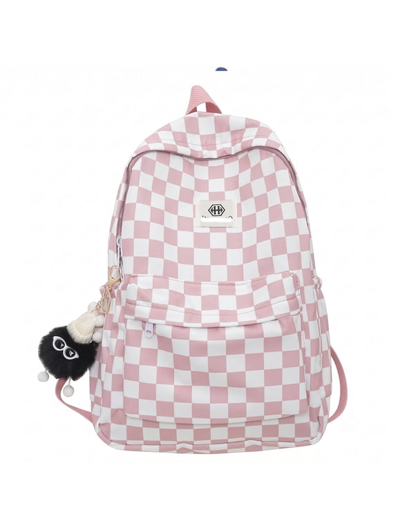 Checkered Casual Backpack, Multi‑Pocket Travel Daypack