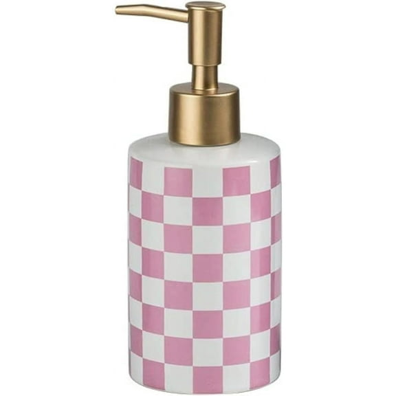 Checkered Ceramic Soap Dispenser with Rust Proof Gold Matte Pump Decorative Soap Dispenser for Bathroom or Kitchen (Black & White)