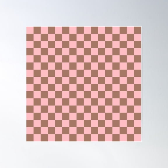 Checkered Check Checkerboard Pattern In Mocha Brown And Light Pink Poster Wall Art, Modern Wall Decor For Living Room Bedroom, 16x16 UNFRAMED