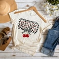 thumbnail image 1 of Checkered Cherry Disco Mama T-Shirt, White and Natural Coquette Bow Tee for Trendy Mothers, 1 of 8