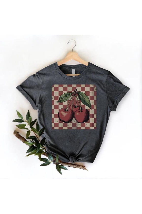 Checkered Cherry T-Shirt, Vintage Cherry Shirt, Cherry Tee, Summer Shirt, Cherry Lover Tee, Retro Cherry Shirt, Cherries Shirt, For Her Tshirt All Size S-5XL