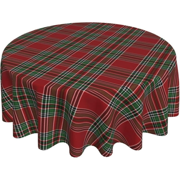 Checkered Christmas Tablecloth 70 Inch Round Red Green Retro Plaid Table Cloth Wrinkle Resistant Polyester Christmas Decorations Winter Xmas Holiday Round Table Cover for Dinner Party Decor