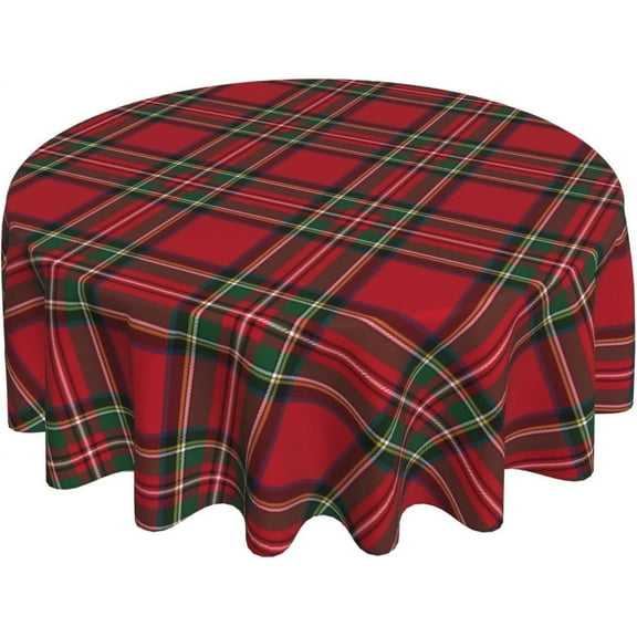 Checkered Christmas Tablecloth Round 60 Inch,Red Green Retro Plaid Table Cloth,Stain Resistance Polyester Winter Xmas Holiday Table Covers for Kitchen Dining,Small Tablecloth for Parties Picnic