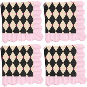 Checkered Circus Paper Napkins, Wavy Fringe Border - 3-ply, 24 pcs | Carnival Birthday Decorations, Magician Tableware, Kids Party Setting, Bday Clown Supplies