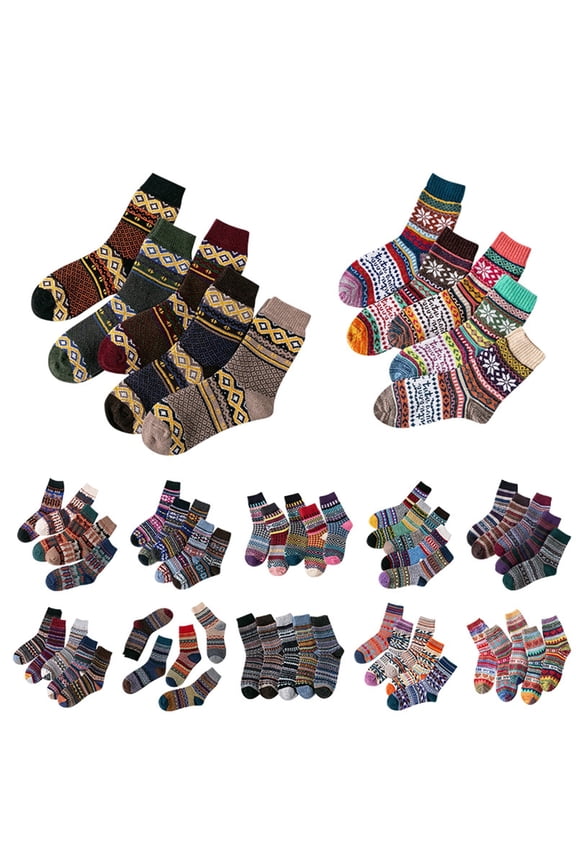 Checkered Coarse Weave Women's Mid Calf Socks 5 Pairs Thick Vibrant Colors Knee High Socks Light Gray4 One Size