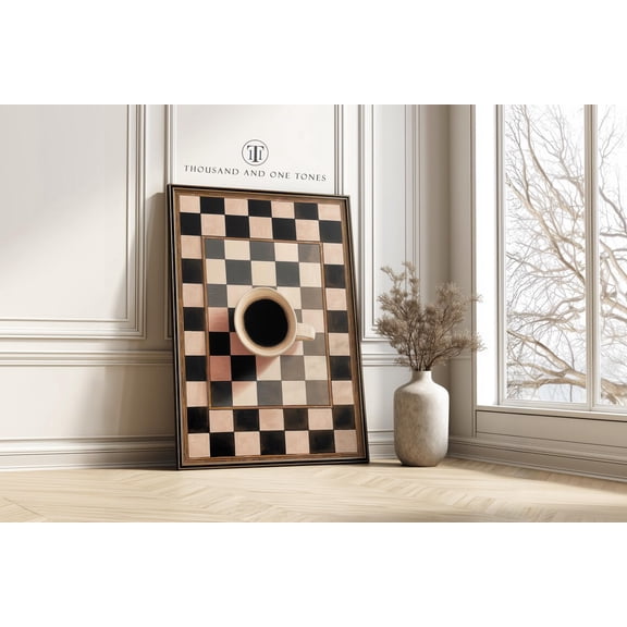 Checkered Coffee Lover Cafe Kitchen Wall Art Home Decor