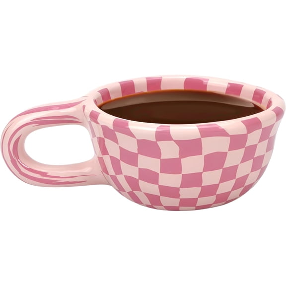 Checkered Coffee Mug 5oz 4x2 Inch Checkerboard Plaid Tea Cup Ceramic Irregular HighValue Retro Creative Pottery Espresso Gingham Afternoon Novelty Cup Housewarming Gift for Home and Office Pink