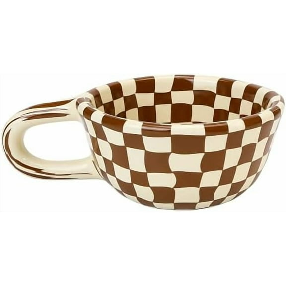 Checkered Coffee Mug 5oz 4x2 inch, Creative Irregular Checkerboard Ceramic High-value Retro Afternoon Tea Coffee Cup Set, Novelty Plaid Cup for Office (Brown)$$Home Decor, Kitchen, & Other