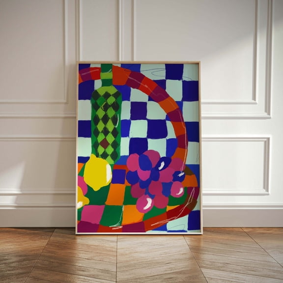 Checkered Colorful Wall Art Print French Decor Painting Kitchen Wall Decor Kitchen Print Dining Room Cottagecore Farmhouse Wine Wall Art