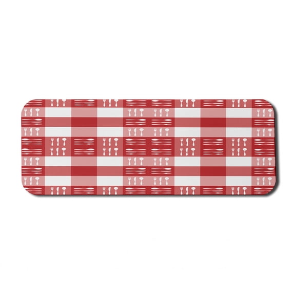 Checkered Computer Mouse Pad, Cutlery Silhouettes on Squares Dining Picnic Tile Spoons Forks Dinner, Rectangle Non-Slip Rubber Mousepad Large, 31" x 12", Coral Dark Coral White, by Ambesonne
