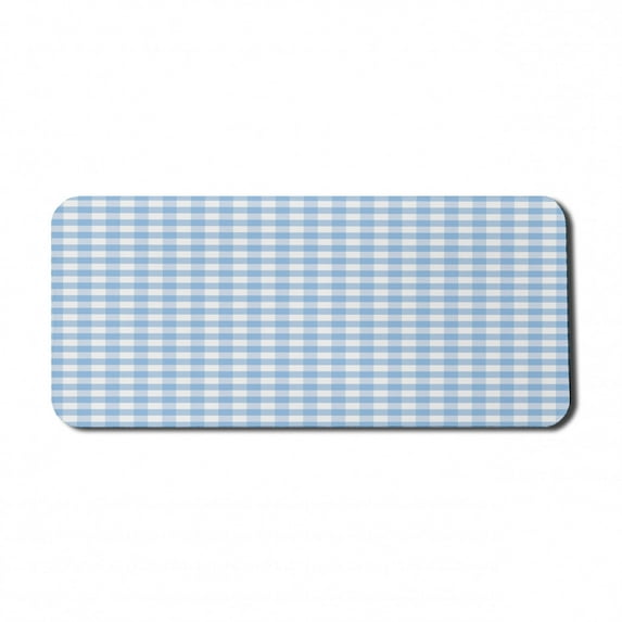 Checkered Computer Mouse Pad, Little Squares and Stripes Pastel Color Gingham Repeating Rows Vintage Tile, Rectangle Non-Slip Rubber Mousepad X-Large, 35" x 15", Pale Blue White, by Ambesonne