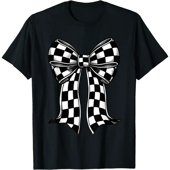 Checkered Coquette Bow Automobile Motor Race Car Racing Flag T-Shirt