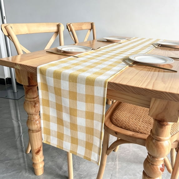 Checkered Cotton Linen Table Runner Farmhouse Style Dining Table Decor for Indoor Outdoor Use