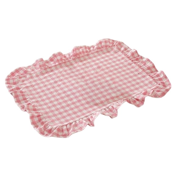 Checkered Cotton Placemat with Ruffle Edge Farmhouse Table Mat for Dining Table