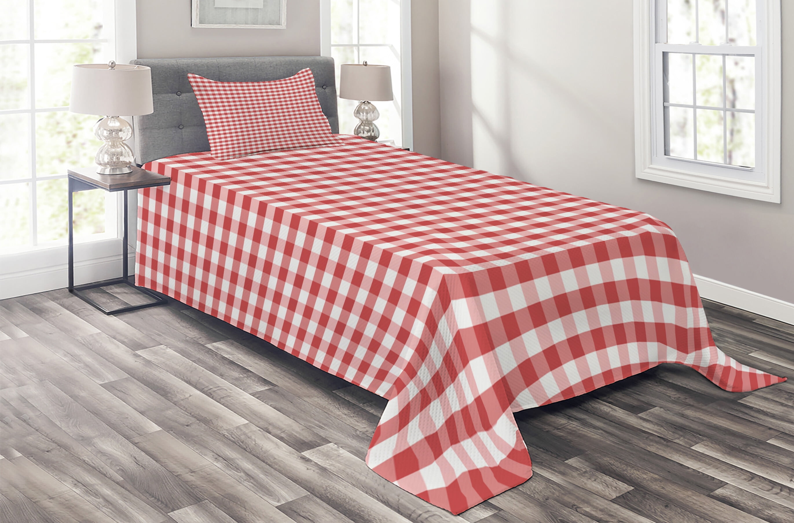 Checkered Coverlet, Horizontally Striped Design Gingham Inspired Old
