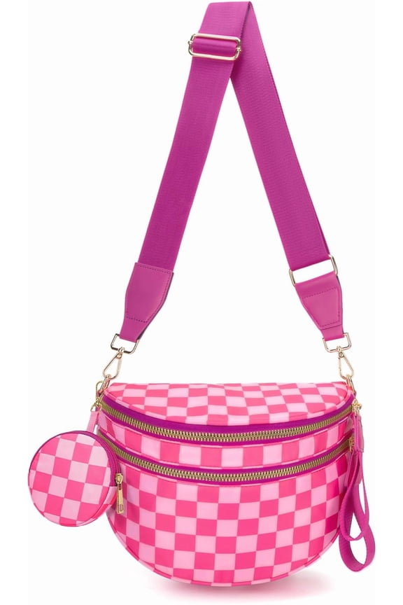 Checkered Crossbody Bag Bum Bag for Women, Spacious Nylon Fanny with Removable Wallets (2pcs-Hot  Checkerboard)