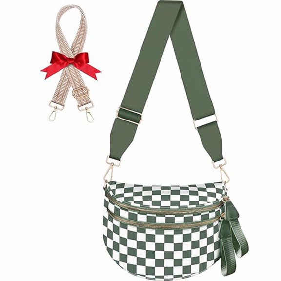 Checkered Crossbody Bag Bum Bags for Women Large Nylon Checkered Purse with Extra Strap Fanny Packs Sling Bag
