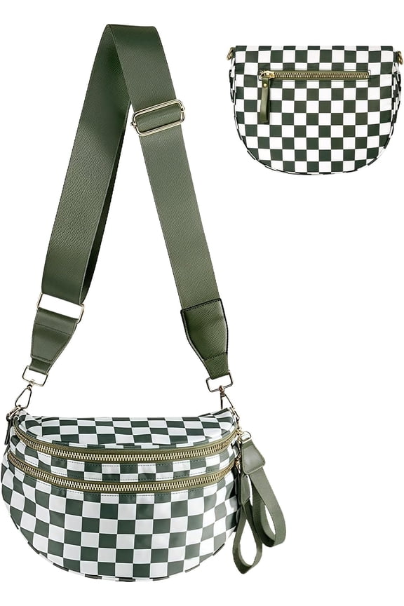 Checkered Crossbody Bag Bum Bags for Women Nylon Checkered Purse Large Fanny Packs Sling Bag Handbag Bags
