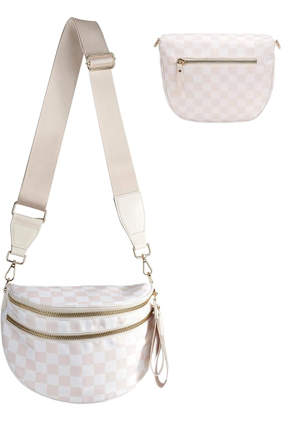 Checkered Crossbody Bag Bum Bags for Women Nylon Checkered Purse Large Fanny Packs Sling Bag Handbag Bags