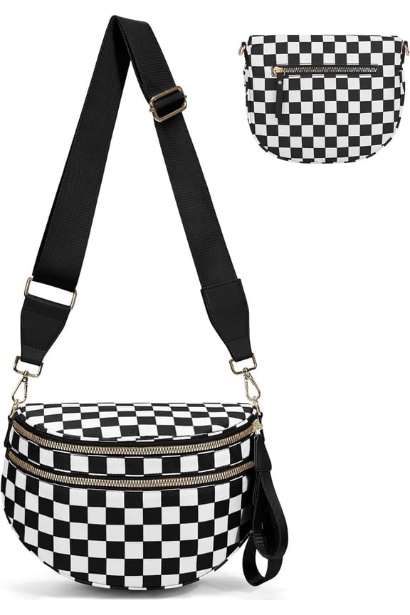 Checkered Crossbody Bag Bum Bags for Women Nylon Checkered Purse Large Fanny Packs Sling Bag Handbag Bags