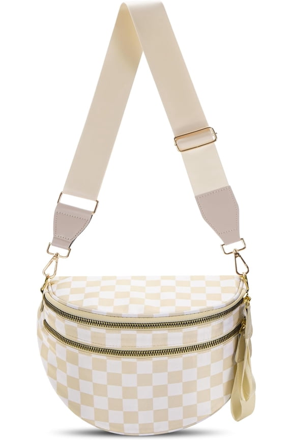 Checkered Crossbody Bag Large Nylon Bum Bags for Women Spacious Belt Bag Sling Handbags Purses Fanny Packs