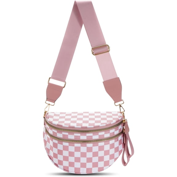 Checkered Crossbody Bag Large Nylon Bum Bags for Women Spacious Belt Bag Sling Handbags  Purses Fanny Packs